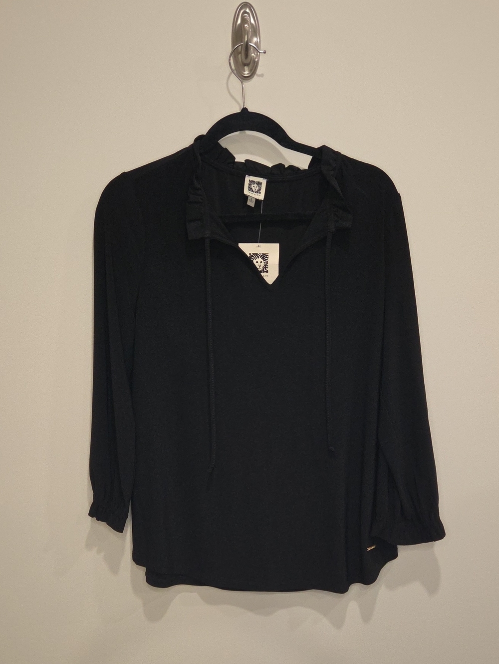 Anne Klein Black Tie-Neck Blouse